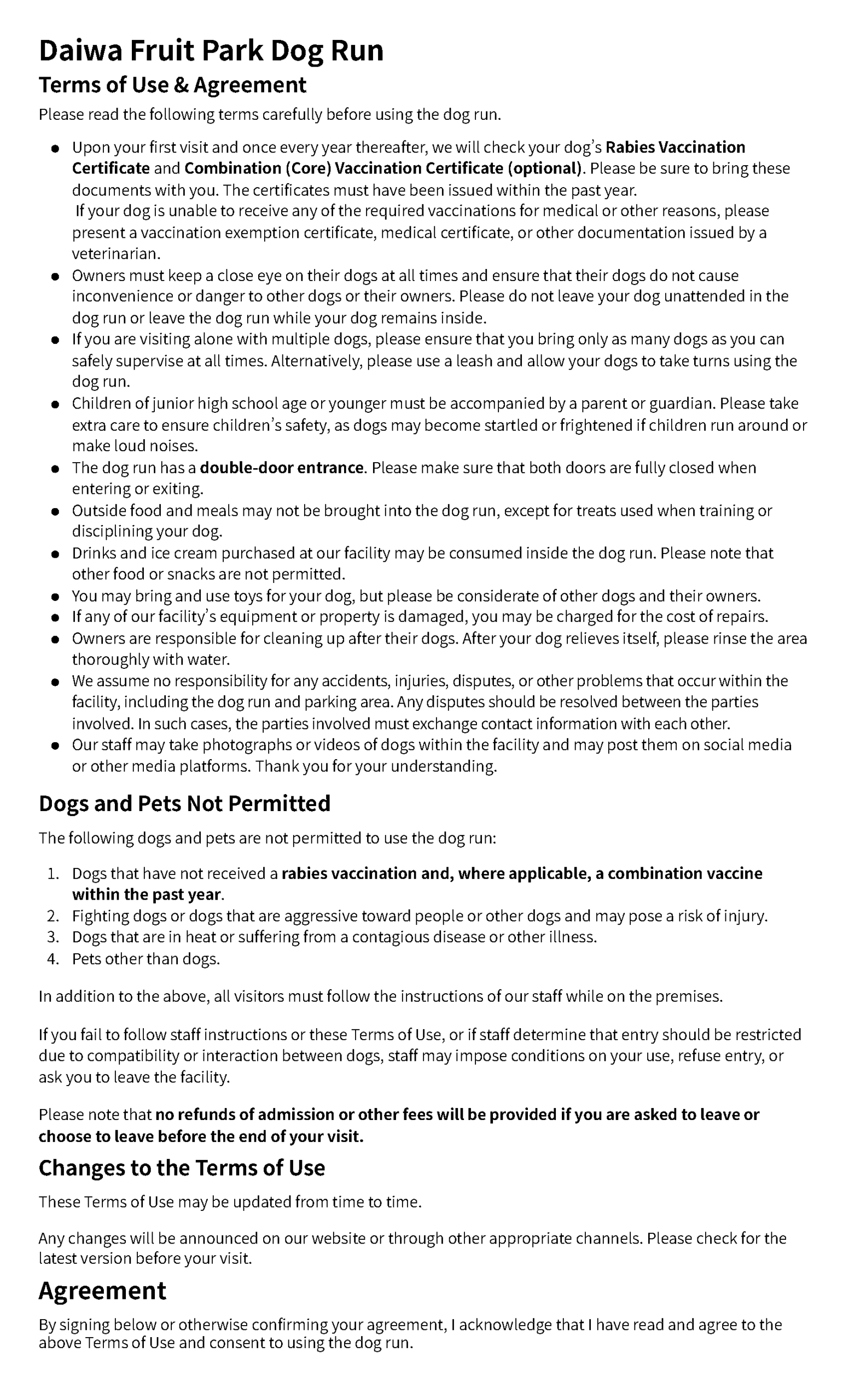 Dog Run Terms of Use - English